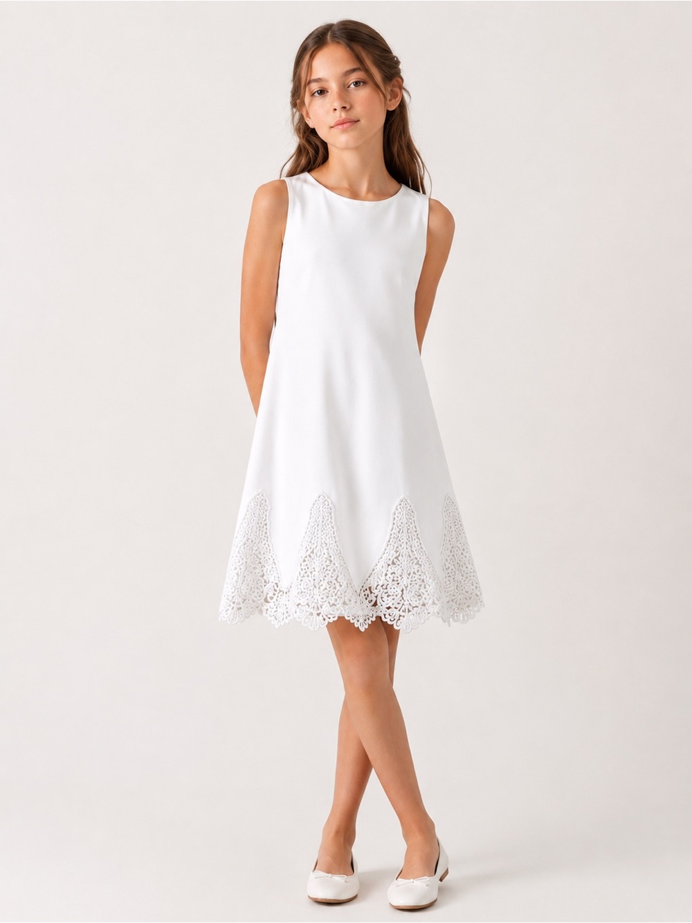 Polo Ralph Lauren Girls White Lace Hem Dress 14 Preppy Coastal